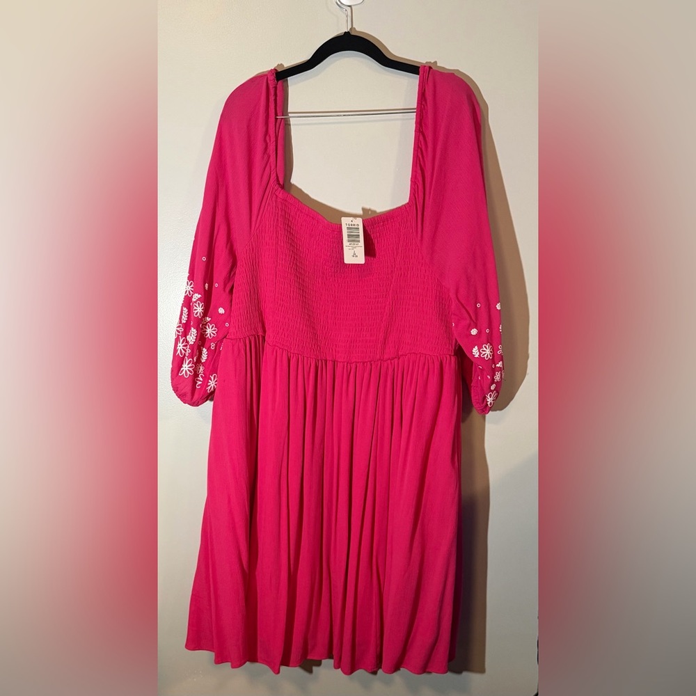 Torrid Fuchsia Dress with Embroidered Sleeves